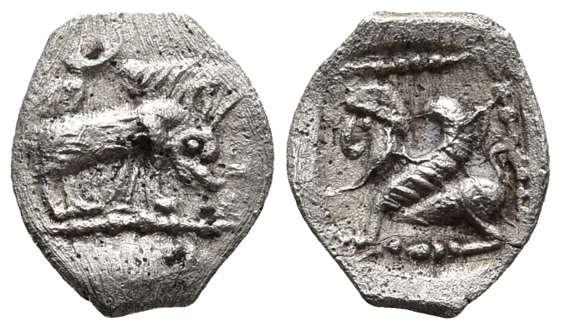 CARIA. Uncertain. (4th century BC).
AR Tetartemorion (6.8mm 0.13g)
Obv: Boar g...