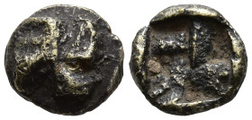 IONIA. Uncertain. (Circa 625-600 BC)
EL 1/24 Stater (7.5mm 0.57g)
Obv: Raised clockwise swastika pattern.
Rev: Quadripartite square punch.
Weidaue...