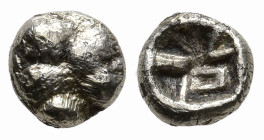 IONIA. Uncertain. (Circa 625-550 BC). Possible Lydian issue of Allyates or Walwet?
EL 1/48th stater (4.9mm 0.18g)
Obv: Lion paw
Rev: Incuse with tw...