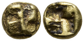 IONIA. Uncertain. (Circa 625-600 BC)
EL 1/24 Stater (6.3mm 0.44g)
Obv: Raised swastika pattern.
Rev: Quadripartite incuse square.
Rosen 365; SNG K...