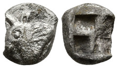 IONIA. Uncertain (Samos?). (6th century BC).
AR Hemiobol (5.3mm 0.25g)
Obv: Head of bull left.
Rev: Quadripartite incuse square.
SNG von Aulock 22...