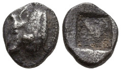 IONIA. Uncertain (Samos?). (6th century BC)
AR Hemiobol (6.2mm 0.32g)
Obv: Head of bull left.
Rev: Quadripartite incuse square.
SNG von Aulock 228...