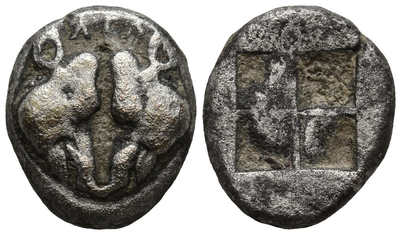 LESBOS. Uncertain. (Circa 478-460 BC).
BI 1/24 Stater (9.8mm 1.23g)
Obv: Confr...