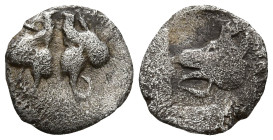 LESBOS. Uncertain. (Circa 500-450 BC)
1/36 Stater (7.5mm 0.18g)
Obv: Confronted boar's heads
Rev: Boar's head to right within square incuse.
SNG C...