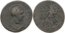 Uncertain
AE Bronze (27.5mm 7.11g)
Obv: Helmeted head of Athena right
Rev: AVG / IVS / DAC