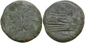 Anonymous. After 211 BC . Rome.
AE Bronze (30.9mm 19.15g)
Obv: Laureate head of bearded Janus
Rev: Prow of galley right
Crawford 56/2; Sydenham 14...