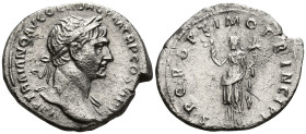 Trajan (98-117 AD). Rome.
AR Denarius (18.7mm 2.89g)
Obv: IMP TRAIANO AVG GER DAC P M TR P COS VI P P. Laureate bust right, slight drapery on far sh...