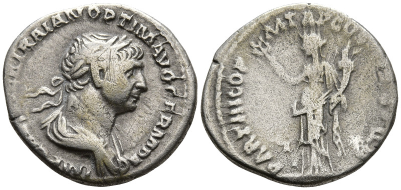 Trajan (98-117 AD). Rome
AR Denarius (18.5mm 3.2g)
Obv: IMP CAES NER TRAIAN OP...