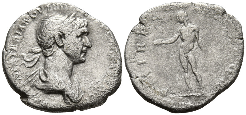 Trajan (98-117 AD). Rome
AR Denarius (17.8mm 3.03g)
Obv: Bust of Trajan, laure...