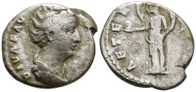 Diva Faustina I (wife of A. Pius) (After 141 AD). Rome
AR Denarius (16mm 3.45g)
Obv: DIVA FAVSTINA. Draped bust to right
Rev: Aeternitas (or Provid...