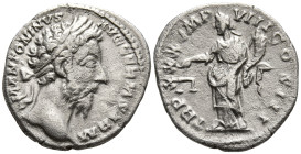 Marcus Aurelius (161-180 AD). Rome.
AR Denarius (18.7mm 2.97g)
Obv: M ANTONINVS AVG GERM SARM. Laureate head right.
Rev: TR P XXX IMP VIII COS III,...