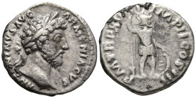 Marcus Aurelius (161-180 AD). Rome
AR Denarius (17.5mm 2.63g)
Obv: ANTONINVS AVG ARMENIACVS. Laureate head to right
Rev: P M TR P XVIII IMP II COS ...
