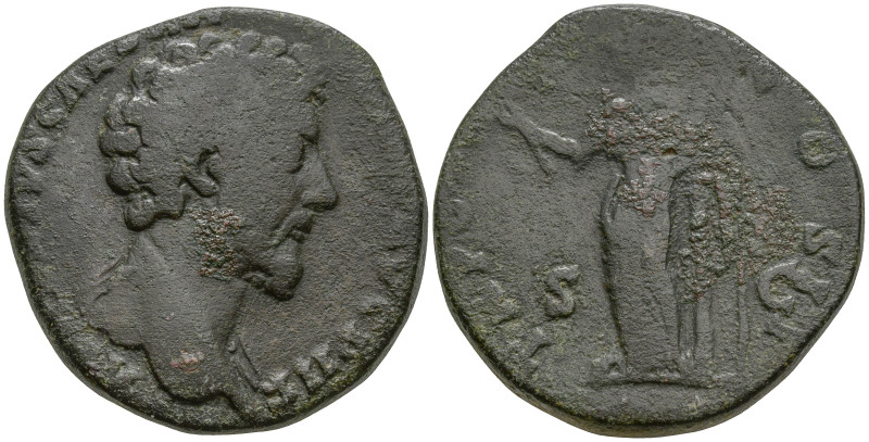 Marcus Aurelius, as Caesar (139-161 AD). Rome
AE Sestertius (30.2mm 18.14g)
Ob...