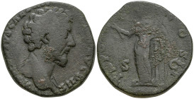 Marcus Aurelius, as Caesar (139-161 AD). Rome
AE Sestertius (30.2mm 18.14g)
Obv: AVRELIVS CAES -ANTON AVG PII F. Bare-headed bust of Marcus Aurelius...