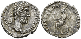 Commodus (177-192 AD) Rome
AR Denarius (17.5mm 3.21g)
Obv: M COMM ANT P FEL AVG BRIT P P. Laureate head right.
Rev: ROM FEL P M TR P XVI COS VI. Ro...