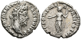 Commodus (177-192 AD). Rome
AR Denarius (17.7mm 2.88g)
Obv: M COMM ANT P FEL AVG BRIT P P. Laureate head right
Rev: CONC COM P M TR P XVI COS VI. C...