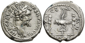 Septimius Severus (193-211 AD). Rome.
AR Denarius (18.2mm 3.7g)
Obv: IMP CAE L SEP SEV PERT AVG COS II •. Laureate head right.
Rev: LEG XIIII GEM M...