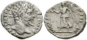 Septimius Severus (193-211 AD). Rome
AR Denarius (16.4mm 2.11g)
Obv: L SEPT SEV PERT AVG IMP X. Laureate head right
Rev: VICT AVGG COS II P P. Vict...
