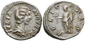 Julia Domna (wife of S. Severus) (193-217 AD). Rome
AR Denarius (18.4mm 3.75g)
Obv: IVLIA AVGVSTA. Draped bust to right
Rev: FELICITAS. Felicitas s...