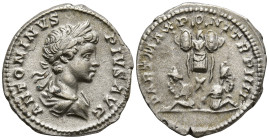 Caracalla (198-217 AD). Rome
AR Denarius (18.9mm 3.28g)
Obv: ANTONINVS PIVS AVG. Laureate and draped bust of Caracalla to right, seen from behind.
...
