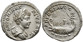 Caracalla (198-217 AD). Rome
AR Denarius (19mm 3.19g)
Obv: ANTONINVS PIVS AVG. Laureate and draped bust of Caracalla to right, seen from behind.
Re...