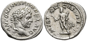 Caracalla (198-217 AD). Rome
AR Denarius (18.2mm 3.15g)
Obv: ANTONINVS PIVS FEL AVG. Laureate head right
Rev: P M TR P XVI COS IIII P P. Herakles s...