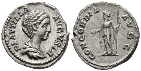 Plautilla, Augusta (202-205). Rome.
AR Denarius (19.5mm 3.32g)
Obv: PLAVTILLA AVGVSTA. Draped bust right.
Rev: CONCORDIA AVG. Concordia standing le...