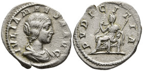 Julia Maesa, Augusta (218-224/5 AD). Rome
AR Denarius (20.1mm 2.64g)
Obv: IVLIA MAESA AVG Draped bust of Julia Maesa to right, her hair bound in a b...
