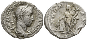 Severus Alexander (222-235 AD). Rome
AR Denarius (17.9mm 2.34g)
Obv: IMP C M AVR SEV ALEXAND AVG. Laureate and draped bust to right
Rev: ANNONA AVG...