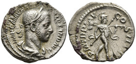 Severus Alexander (222-235 AD). Rome
AR Denarius (18.6mm 2.95g)
Obv: IMP C M AVR SEV ALEXAND AVG. Laureate and draped bust to right
Rev: P M TR P V...