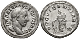 Severus Alexander (222-235 AD). Rome.
AR Denarius (20.5mm 3.12g)
Obv: IMP SEV ALEXAND AVG. Laureate head right.
Rev: PROVIDENTIA AVG. Providentia, ...