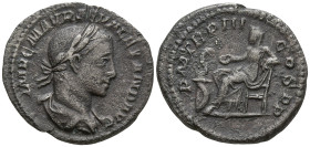 Severus Alexander (222-235 AD). Rome
AR Denarius (19.1mm 2.85g)
Obv: IMP C M AVR SEV ALEXAND AVG. Laureate and draped bust right.
Rev: P M TR P III...