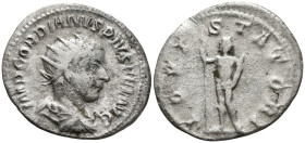 Gordian III (238-244 AD). Rome
AR Antoninianus (22.4mm 3.81g)
Obv: IMP GORDIANVS PIVS FEL AVG,. Radiate, draped and cuirassed bust to right
Rev: IO...