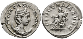 Otacilia Severa, Augusta (244-249 AD). Rome
AR Antoninianus (22.8mm 3.59g)
Obv: M OTACIL SEVERA AVG. Draped bust right, wearing stephane and set upo...