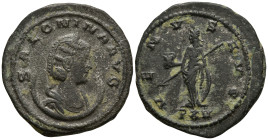 Salonina. Augusta (254-268 AD). Antioch
AE Antoninianus (21.9mm 3.89g)
Obv: SALONINA AVG. Diademed and draped bust right, set on crescent.
Rev: VEN...