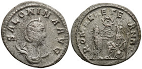 Salonina (wife of Gallienus) (255-256 AD). Antioch
BI Antoninianus (20.2mm 3.65g)
Obv: SALONINA AVG. Diademed and draped bust to right, set on cresc...