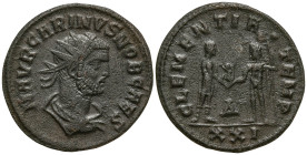 Carinus (283-285 AD). Kyzikos
Antoninianus (21.4mm 2.98g)
Obv: M AVR CARINVS NOB CAES. Radiate, draped and cuirassed bust right
Rev: CLEMENTIA TEMP...