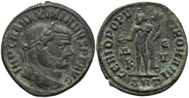 Maximianus (286-305 AD). Antioch
AE Follis (26.8mm 7.163g)
Obv: IMP C M A MAXIMIANVS P F AVG. Laureate head of Maximianus to right.
Rev: GENIO POPV...