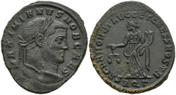 Galerius, as Caesar (293-305 AD). Aquileia.
AE Follis (27.2mm 9.64g)
Obv: MAXIMIANVS NOB CAES. Laureate head right.
Rev: SACR MONET AVGG ET CAESS N...