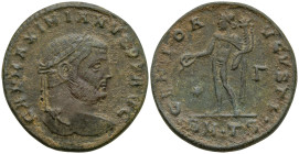 Galerius Maximianus (305-311 AD). Thessalonica
AE Follis (26.2mm 6.48g)
Obv: GAL MAXIMIANVS P F AVG, laureate head right
Rev: GENIO AVGVSTI / •SM•T...