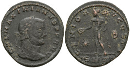 Galerius Maximianus (305-311 AD). Thessalonica
AE Follis (26.7mm 6.16g)
Obv: GAL MAXIMIANVS P F AVG, laureate head right
Rev: GENIO AVGVSTI / •SM•T...