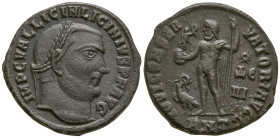 Licinius I (308-324 AD). Antioch
AE Follis (219.6mm 3.81g)
Obv: IMP C VAL LICIN LICINIVS P F AVG. Laureate head to right
Rev: IOVI CONSERVATORI AVG...