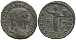 Maximinus II (310-313 AD). Antioch
AE Follis (21.7mm 4.44g)
Obv: IMP C GAL VAL MAXIMINVS P F AVG Laureate head of Maximinus II to right.
Rev: SOLI ...
