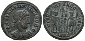 Constantine II, Caesar (316-337 AD). Nicomedia.
AE Follis (17.9mm 2.29g)
Obv: CONSTANTINVS IVN NOB C. Laureate and curiassed bust right.
Rev: GLORI...