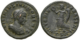 Licinius II, Caesar (317-324 AD). Thessalonica
AE Follis (19mm 3.08g)
Obv: LICINIVS IVN NOB CAES. Laureate, draped and cuirassed bust of Licinius II...