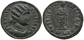 Fausta, Augusta (324-326 AD). Alexandria
AE Follis (19.5mm 2.84g)
Obv: FLAV MAX FAVSTA AVG. Draped bust right.
Rev: SPES REIPVBLICAE / SMALA. Faust...