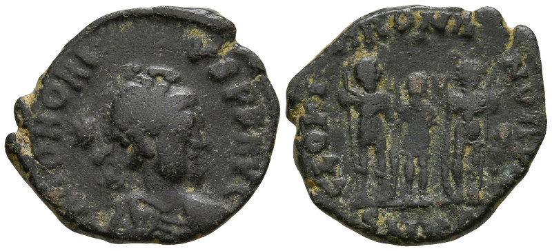 Honorius (393-423 AD). Kyzikos
AE Follis (14.3mm 1.39g)
Obv: D N HONORIVS P F ...