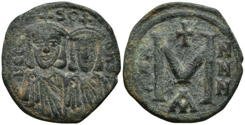 Leo III the "Isaurian", with Constantine V (717-741 AD). Constantinople.
AE Fol...