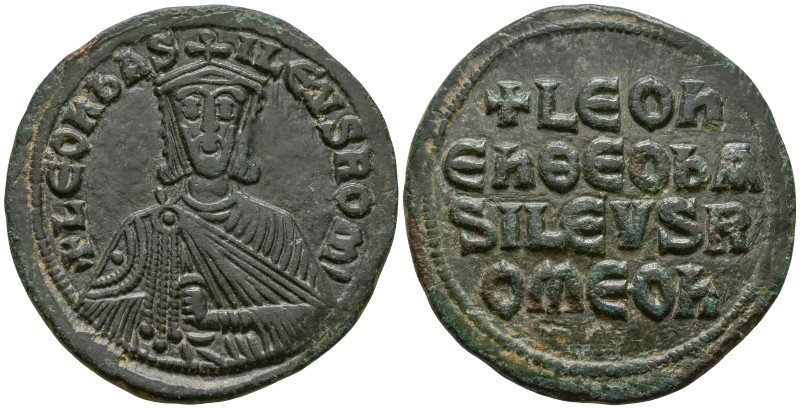 Leo VI the Wise (886-912 AD). Constantinople
AE Follis (27.8mm 6.5g)
Obv: + LЄ...