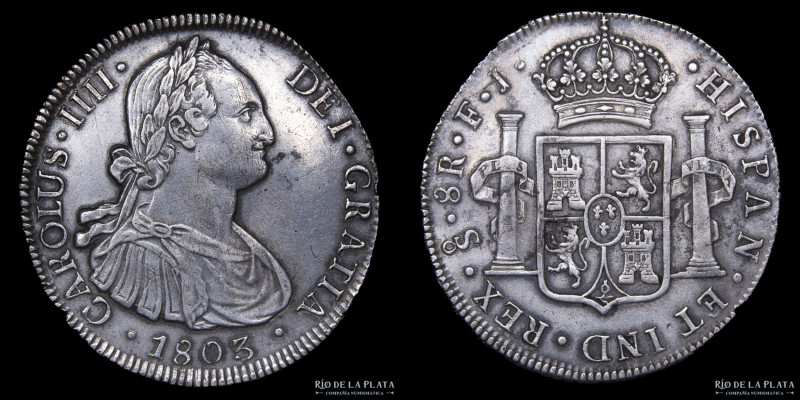 Santiago. Chile. Carlos IV (1788-1808) 8 Reales 1803 FJ. Plata 896; 40.0mm; 26.g...
